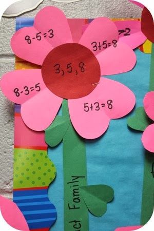 Fact Family Valentine's Day Flowers - Review fact families, symmetry, and make a cute craft! Fact Families Activities, Teaching Decor, Smart Classroom, Valentine Classroom, Valentine's Day Flowers, Math Night, Winter Bulletin, Family Valentines Day, Class Door