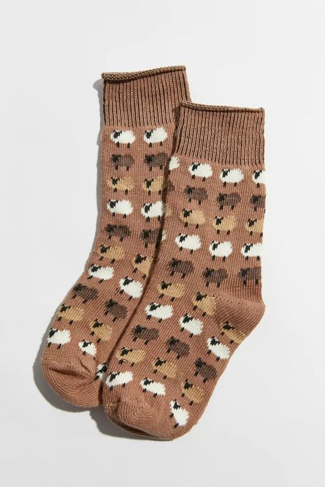 Isla Crew Sock | Urban Outfitters Stocking Stuffer Ideas For Men, Silly Socks, Stocking Stuffer Ideas, Funky Socks, Brown Fits, Best Stocking Stuffers, Shop Accessories, Patterned Tights, Over The Knee Socks