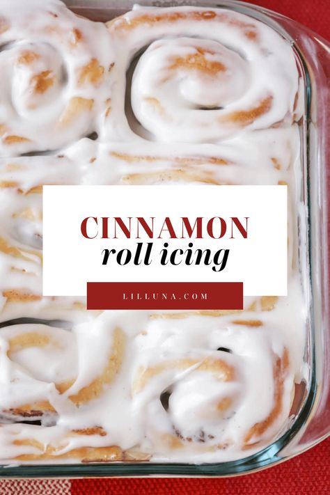 A fluffy cinnamon roll needs its perfect topping! This Cinnamon Roll Icing Recipe has the best texture and the perfect amount of sweetness. #cinnamonrollicing #icingrecipe #frosting #icing #cinnamonrolls Cinnamon Rolls Icing Recipe, Cinnamon Roll Icing Recipe, Maple Bacon Cinnamon Rolls, Nutella Cinnamon Rolls, Cinnamon Roll Glaze, Sweet Breakfast Casserole, Bacon Cinnamon Rolls, Easy Icing Recipe, Cinnamon Roll Frosting