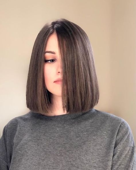 19 Stylish Medium Length Haircut Ideas for Fall 2023 - thepinkgoose.com One Length Shoulder Bob, One Length Haircuts, One Length Hair, Angled Bob Haircuts, Straight Hair Cuts, Fall Hair Cuts, Haircuts Straight Hair, Long Bob Hairstyles, Haircuts For Long Hair