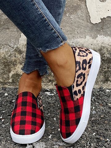 I found this amazing Plus Size Women Casual Red Plaid Leopard Patchwork Comfortable Skateboard Shoes with US$29.99,and 14 days return or refund guarantee protect to us. --Newchic Leopard Slip On Sneakers, Sneaker Rotation, Plaid Shoes, Plaid And Leopard, Canvas Slip On Shoes, Leopard Flats, Wholesale Shoes, Casual Shoes Women, Fashion Flats