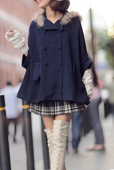 Adorable. Winter Cape Outfit, Cape Outfit Winter, Winter Cape, Cape Fashion, Cute Coats, Knee Highs, Hooded Cape, Cape Coat, Cute Jackets