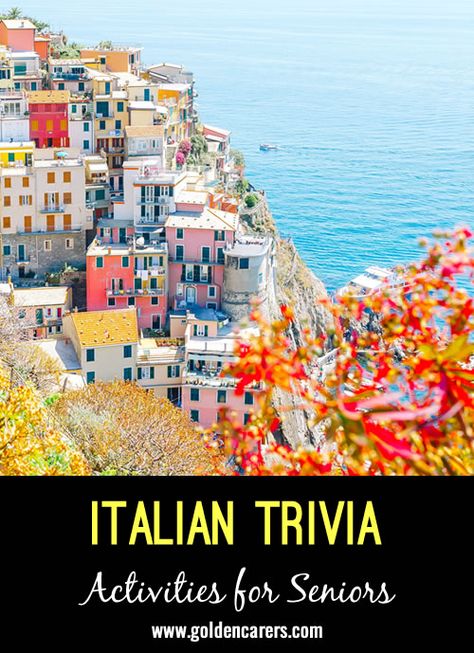 Here are some fascinating facts about Italy! Activity Ideas For Seniors, Facts About Italy, Elderly Activities Crafts, Ideas For Seniors, Multicultural Activities, Assisted Living Activities, June Activities, Activities For Seniors, Nursing Home Activities