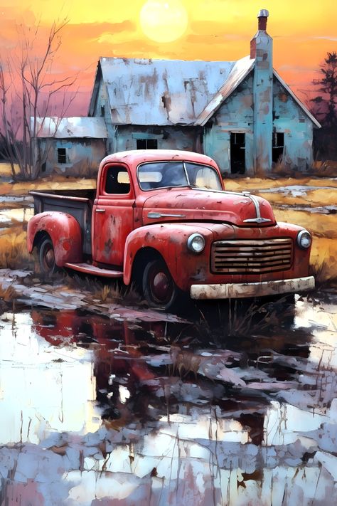 Old Truck Photography, Country Wood Signs, Old Red Truck, Red Truck Decor, Truck Diy, Farm Pictures, Barn Painting, Vintage Cabin, Truck Paint