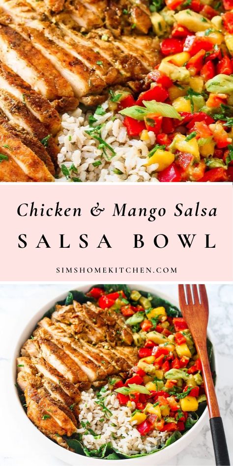 Mango Salsa Bowl, Chicken And Mango Salsa, Sims Home, Healthy Bowls Recipes, Chicken And Brown Rice, Healthy Bowls, Mango Salad, Cajun Chicken, Mango Salsa