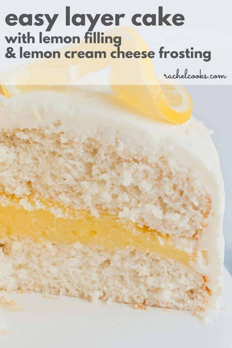 Lemon Filling Recipe, Cake With Lemon Filling, Lemon Cream Cheese Icing, Lemon Birthday Cakes, Lemon Cake Filling, Lemon Wedding Cakes, Lemon Cake Easy, Box Cakes, Lemon Layer Cakes