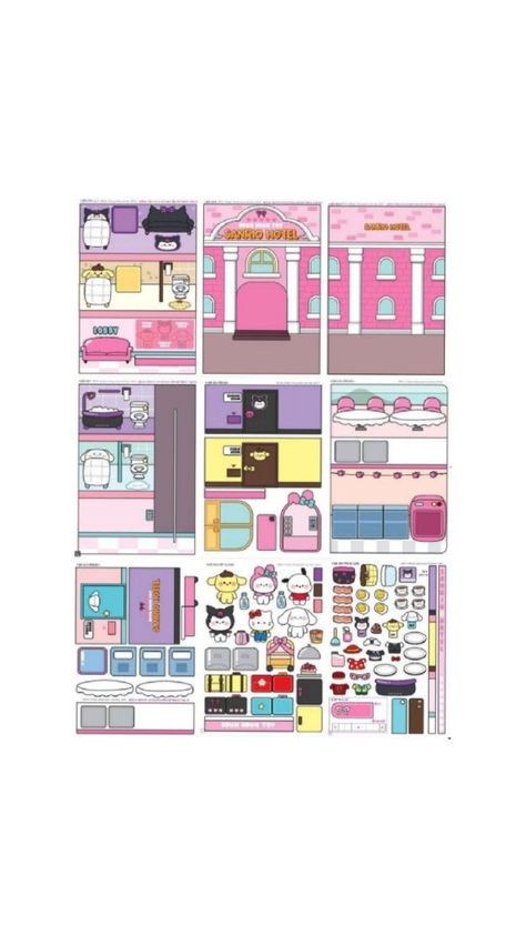 Sanrio Hotel, Paper Toy Printable, Paper Toys, Paper Models, Paper Doll, Diy Paper, Paper Dolls, Cute Art, Hotel