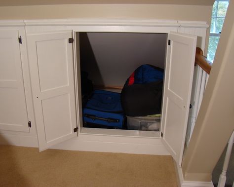 Knee Wall Storage Design, Pictures, Remodel, Decor and Ideas - page 2 Eaves Storage, Attic Renovation Ideas, Attic Doors, Finished Attic, Attic Closet, Attic Playroom, Knee Wall, Attic Flooring, Attic Bathroom