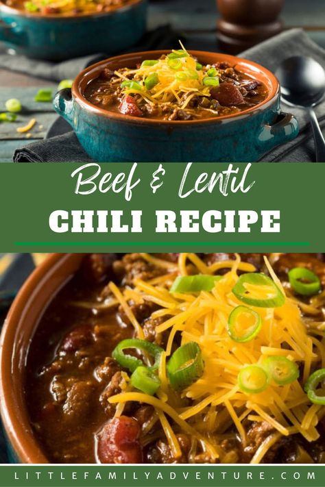 Easy Beef and Lentil Chili Beef And Lentil, Soup Meal Prep, Beef Chili Crockpot, Lentil Chili Recipe, Healthy Chili Recipe, Homemade Sloppy Joe Recipe, Chili Recipe Healthy, Bowl Of Chili, Healthy Chili