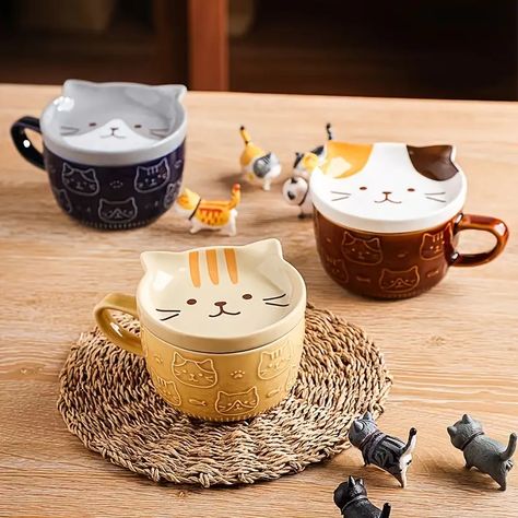 1pc Cute Ceramic Cat Mugs With Lids Or Coaster Novelty Lovely Kitty Tea Cup Japanese Kawaii Coffee Mugs For Women Girls Kids Christmas Birthday Gift 10 8oz - Industrial & Scientific - Temu Cozy Drinks, Advertising Gifts, Chocolate Caliente, Breakfast Cups, Ceramic Cat, Animal Mugs, Coffee Breakfast, Office Coffee, Milk Cup