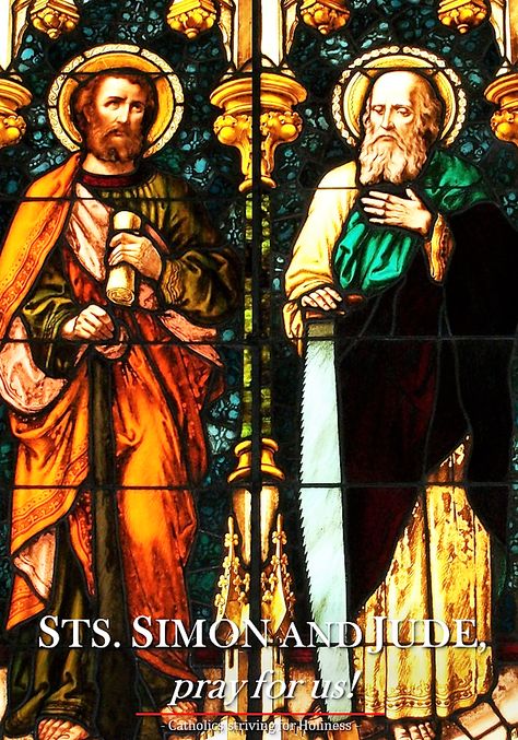 Oct. 28 STS. SIMON AND JUDE, APOSTLES St. Simon is usually called the “Cananean” and also “the Zealot”, probably because he belonged to the Jewish party of “the Zealot… San Simon, Mary Images, Benedict Xvi, The Apostles, Pope Benedict Xvi, Stained Glass Church, Pope Benedict, Twelve Apostles, St Simons