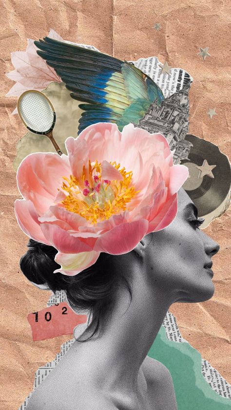 Head Full of Thoughts #animatedshuffle #aesthetic #music #books #art #vintage #vintageaesthetic #wallpaper #pretty #flowers Head Full Of Thoughts, Art Class Posters, Collage Crafts, Nature Collage, Collage Portrait, Digital Collage Art, Collage Art Projects, Aesthetic Music, Altered Photo