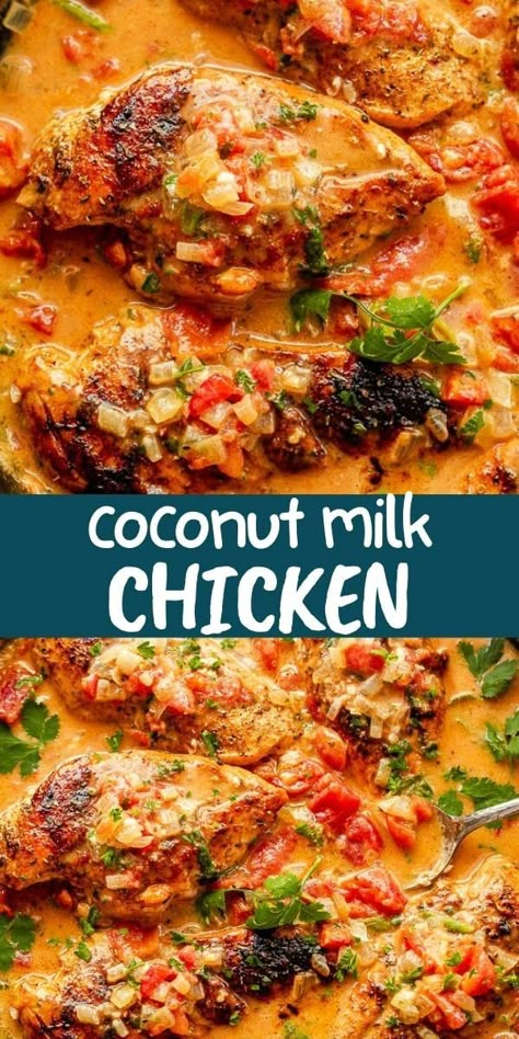 Savor the flavors of this Coconut Milk Chicken recipe featuring juicy chicken breasts simmered in a rich and creamy coconut milk sauce, all prepared in just one pan. Thai Chicken With Coconut Milk, Baked Chicken With Coconut Milk, Coconut Chicken Thigh Recipes, Coconut Chicken Drumsticks, Chicken Thigh Coconut Milk, Chicken Thigh Curry Coconut Milk, Chicken In Coconut Milk Recipe, Coconut Sauce For Chicken, Coconut Milk Chicken Crockpot