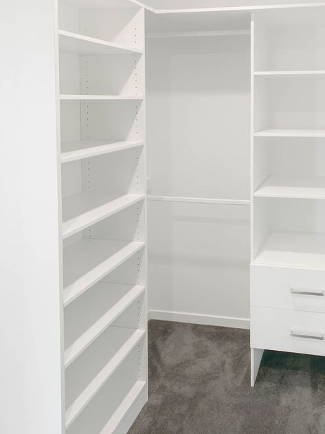 A small wardrobe space needn't be neglected. A custom walk-in robe can help maximise the usable space and help tidy up the clutter. Small Walk In Robe, Wardrobe Behind Bed, Wardrobe Space, Shower Screens, Walk In Robe, Small Wardrobe, Shower Screen, Tidy Up, Sunshine Coast