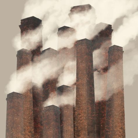 a group of smoking brick chimneys on a industrial style artwork The Industrial Revolution Art, Industrial Revolution Factory, British Industrial Revolution, Industrial Era Aesthetic, Industrial Revolution Aesthetic, Industrial Revolution Art, Mining Aesthetic, Industrial Factory Architecture, Industrial Revolution Fashion