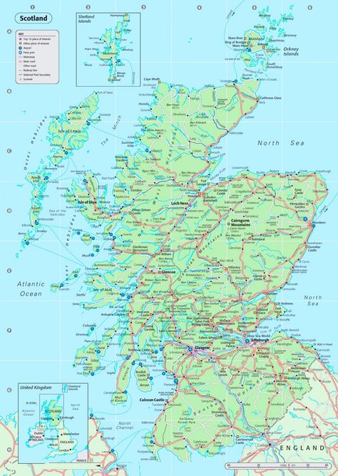 Detailed map of Scotland Map Key, Ireland Places To Visit, Ireland With Kids, Map Of Scotland, Scotland Vacation, Scotland Road Trip, Scotland History, Scotland Map, Scotland Trip