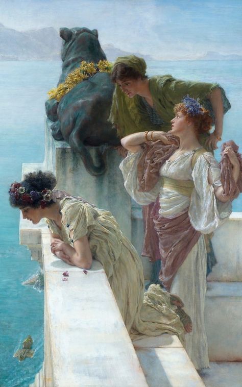 Sir Lawrence Alma-Tadema's A Coign of Vantage (1895) Leighton House Museum, Lawrence Alma Tadema, Pre Raphaelite Art, Art Ancien, John Singer Sargent, Classic Paintings, Arte Inspo, Art Et Illustration, Oil Painting Reproductions