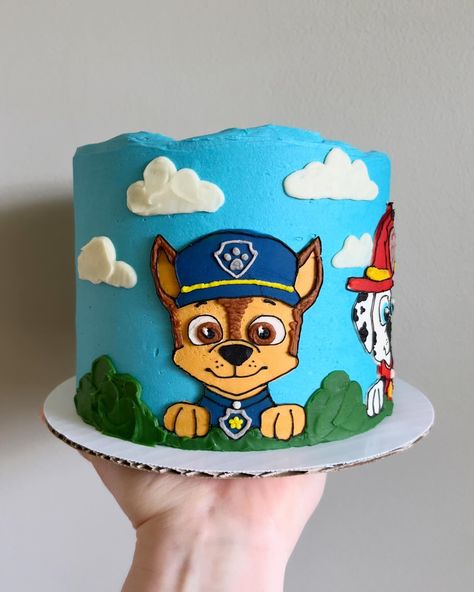 Chase And Marshall Cake, Chase Cake Paw Patrol, Paw Patrol Buttercream Cake, Chase Paw Patrol Cake, Paw Patrol Cakes, Chase Cake, Chase And Marshall, Paw Patrol Cake, Cream Art