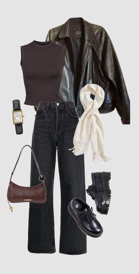 Uni Outfits, Leather Jacket Outfits, Work Fits, Casual Day Outfits, Mode Inspo, 2025 Fashion, Autumn Outfits, Fall Fits, 가을 패션