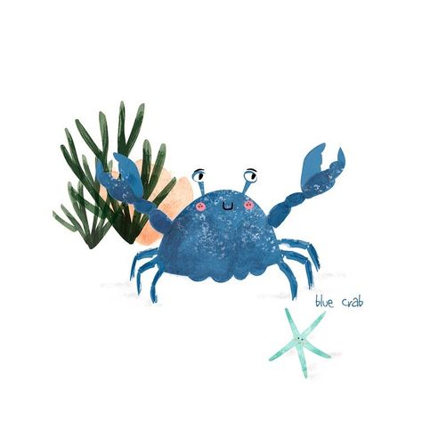 Cute Crab Illustration, Cute Crab Drawings, Crab Drawing, Patterning Kindergarten, Crab Illustration, Ocean Illustration, Sea Illustration, Nautical Inspiration, Animals Illustration