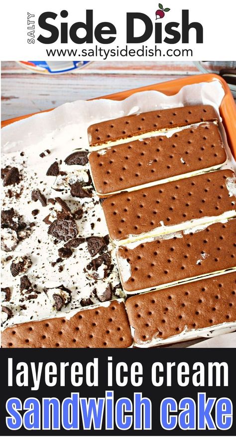 Indulge in the ultimate dessert fusion with this mouthwatering Ice Cream Sandwich Cake! 🍦🍰 Layers of creamy ice cream and soft cake are nestled between classic ice cream sandwiches. Perfect for parties, picnics, or a weekend treat, this no-bake cake is as easy to make as it is impressive to serve. Click through to find a step-by-step recipe that will make you the star of every summer gathering! #IceCreamSandwichCake #DessertLovers #NoBakeRecipes Ice Cream Sandwich Cake Recipe, Ice Cream Sandwich Bar, Cream Sandwich Cake, Easy Ice Cream Sandwiches, Creamy Ice Cream, Ice Cream Sandwiches Recipe, Soft Cake, Ice Cream Sandwich Cake, Frozen Dessert Recipe