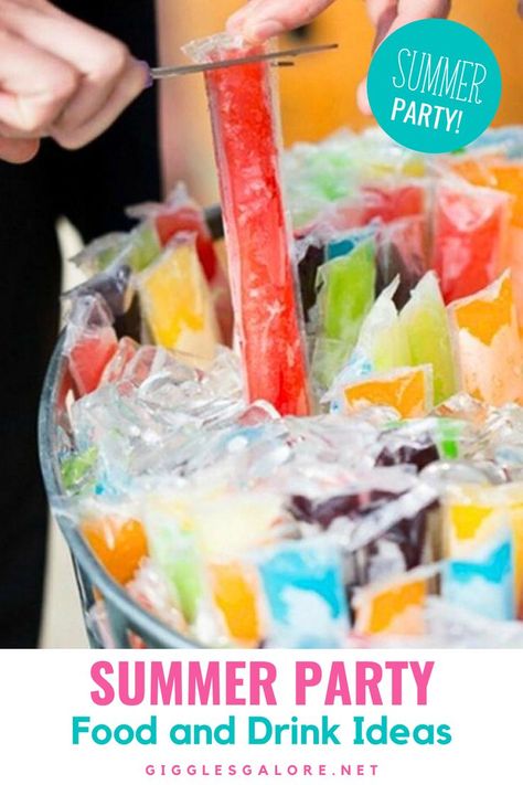 Frozen Pops in a Ice Bucket. With Text Reading: 20 Fun Summer BBQ Food and Drink Stations. Easy Menu Ideas, Summer Bbq Food, Backyard Bbq Ideas, Backyard Kids Party, Kid Friendly Party, Easy Menu, Bbq Drinks, Drink Stations, Summer Bbq Recipes