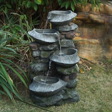 Rock Bowl, Stone Water Fountain, Rock Fountain, Small Basin, Outdoor Water Feature, Rock Waterfall, Fountain Design, Outdoor Stone, Waterfall Features