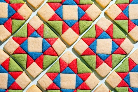 Quilt Block Sugar Cookies Recipe - The Washington Post Quilt Block Sugar Cookies, Quilt Sugar Cookies, Quilt Cookies Decorated, Quilt Cookies, Checkerboard Cookies, Square Cookies, Leftover Dough, Vista House, Cookie Boxes