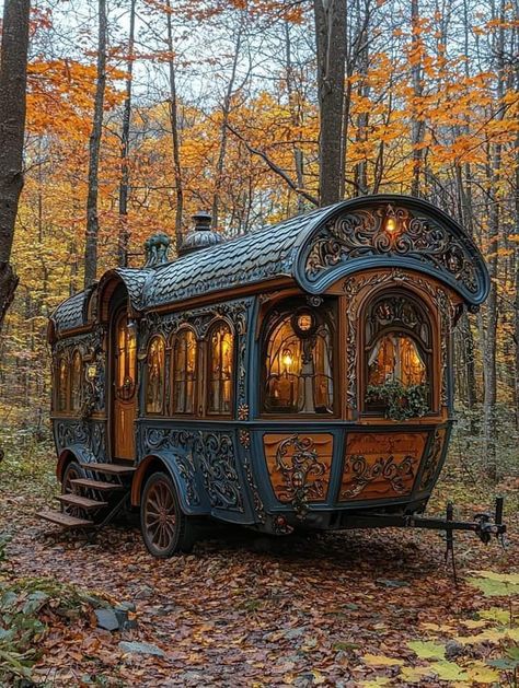 Merchant Wagon, Gothic Tiny House, Fairytale House, Cool Tree Houses, Cottage In The Woods, She Sheds, Tree Houses, Fantasy House, Vintage Trailers