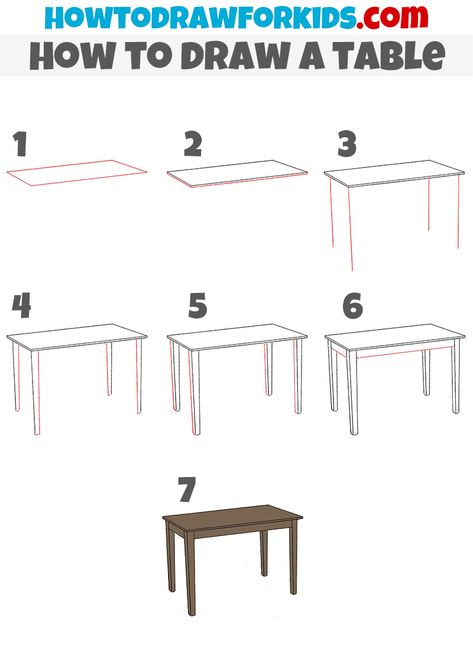 how to draw a table How To Draw A Table Step By Step, How To Draw A Desk, How To Draw Table, Table Drawing Easy, Table Drawing Sketch, Table Doodle, Open Book Drawing, Books Furniture, Table Sketch