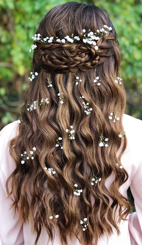 half up half down hairstyle, boho chic hairstyle, wedding hairstyle, bridal hairstyle, effortless hairstyle, updo, bridal updo, wedding hairdos 5 Braids, Hairstyle Prom, Bride Hairstyles Updo, Braid Half Up Half Down, Half Up Half Down Hairstyle, Down Hairstyle, Bohemian Wedding Hair, Hairstyle Blonde, Half Up Wedding Hair