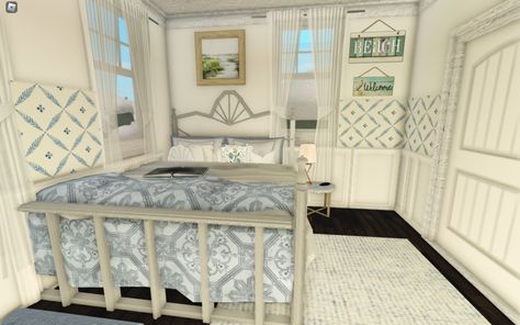 Cute Beach House Living Room, Coastal Bloxburg Bedroom Ideas, Coastal Room Ideas Bloxburg, Bloxburg House Beachhouse, Bloxburg Beach House Ideas Interior, Beach House Decor Bloxburg, Coastal Granddaughter Bloxburg House, Coastal Rooms Bloxburg, Bloxburg Beach House Room Ideas