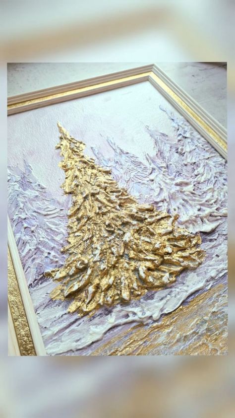 Christmas Texture Painting, Art With Hot Glue On Canvas, Christmas Plaster Art, Christmas Textured Art, Christmas Canvas Art Diy, 3d Templates, Christmas Canvas Art, Tree Textures, Plaster Wall Art