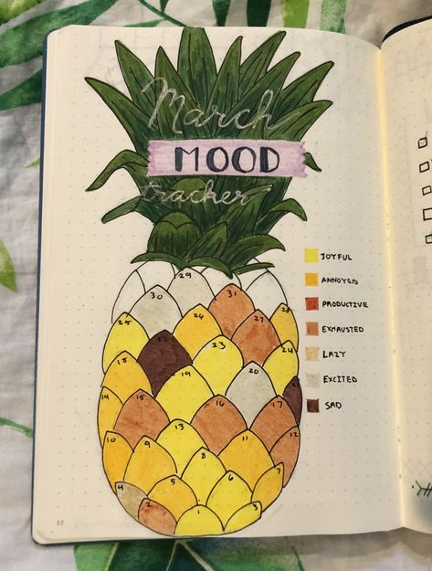 Mood Tracker For March, March Mood Tracker Ideas, Fruit Mood Tracker, August Bullet Journal Mood Tracker, Bullet Journal Outline, March Mood Tracker, April Mood Tracker, August Mood Tracker, March Journal