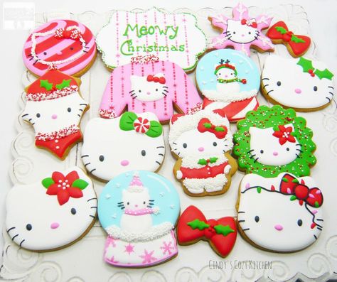 Chritmas Cookies, Holiday Cookie Decorating, Holiday Cookies Decorated, Hello Kitty Holiday, Hello Kitty Cookies, Day After Christmas, Cookie Decorating Kit, Baking Treats, Yummy Sugar Cookies