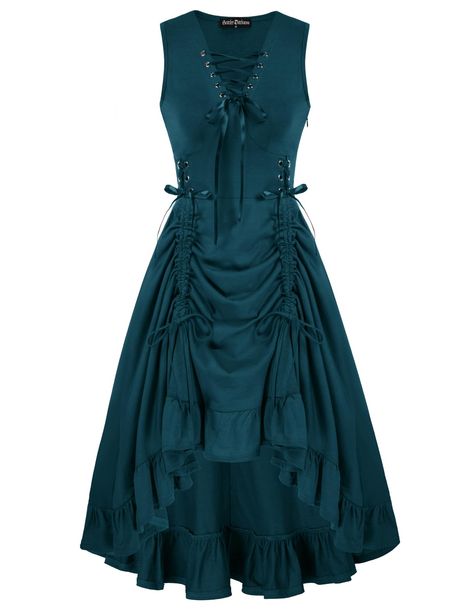 PRICES MAY VARY. 【Features】Vintage sleeveless dress with drawstring, Victorian ruffled dress, Adjustable high low dress, Goth tank dress,Ruched midi dress, masquerade party dress 【Design】This Victorian gothic dress has drawstrings in front which makes it can be worn in different ways(normal hemline and irregular hemline). How amazing! 【Style】You can wear a lace up dress on its own for a dating and casual look, or wear it with the corset belt and boots for a chic and Y8K gothic look 【Occasions】Th Masquerade Party Dress, Victorian Gothic Dress, Masquerade Party Dresses, Dress Masquerade, Steampunk Dress, Designer Party Dresses, Lace Dress Vintage, Ruched Midi Dress, Pirate Costume