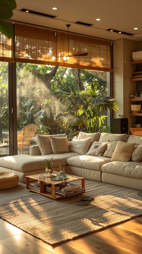 I Shaped Couch, Living Room With Sunlight, Living Room Designs L Couch, Large Windows Apartment, Rug And Coffee Table Ideas, Large Couches Living Room, Coffee Table Large Living Room, Wooden Coffee Table Living Room, Living Room With L Shaped Couch