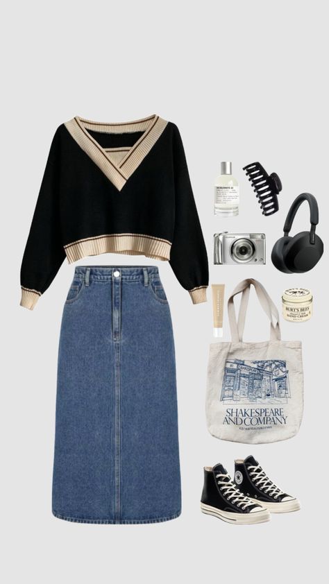 #outfitinspo #ootd #style #fashion #modestfashion #modest #skirt #inspo #vibes #casual Picnic Outfit Aesthetic, Modest Spring Fashion, Modest Aesthetic, Casual Sweater Dress, Study College, Spring Skirt Outfits, Picnic Outfit, Punk Style Outfits, Modest Skirt