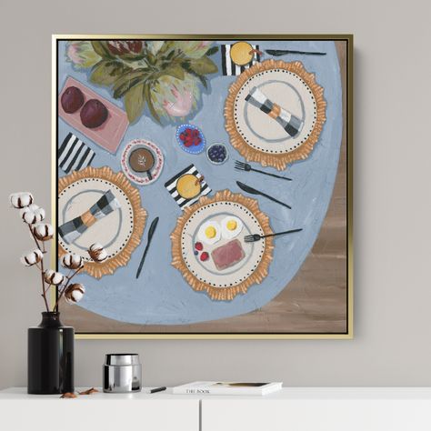 Table Setting Painting, Tablescape Painting, Big Canvas Ideas, Table Art Painting, Entryway Painting, Abstract Nursery, Table Breakfast, Fancy Dishes, Brunch Food