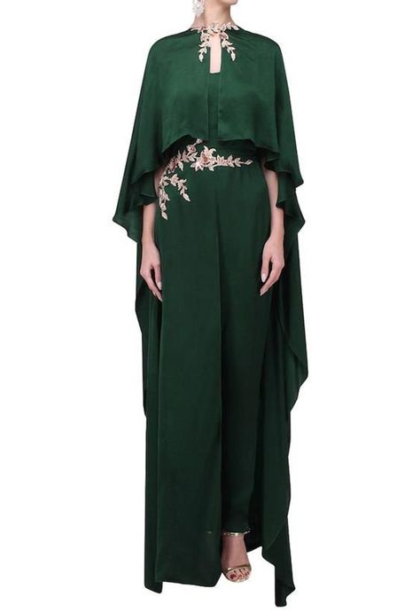 Peacock Couture, Gown Dress For Women, Cape Jumpsuit, Embroidered Cape, Embroidered Jumpsuit, Attractive Dresses, Cape Gown, Casual Wear Dress, Women Fashion Edgy