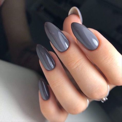 Gray Acrylic Nails Almond, Grey Almond Nails, Pretty Blue Nails, Acrylic Nail Colors, Gray Nail Polish, Nail Colors 2023, Grey Nail, Colors 2023, October Nails