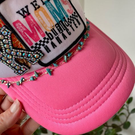 Brand New With Tags. Never Worn. Hat Chain Only! Patches On Hats, Trucker Cap With Patches, Trucker Hat Chains Diy, Trucker Hat Bar, Cute Trucker Hats With Patches, Hat Chains Trucker, Rhinestone Trucker Hat, Womens Outdoor Fashion, Pink Baseball Hat