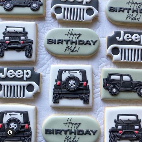 Adventure Birthday Party, Jeep Logo, What Is Your Dream, Car Cookies, Cookies Ideas, Kawaii Dessert, Cookie Inspiration, Chocolate Decorations, Iced Cookies