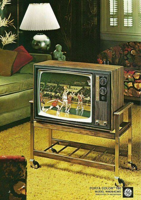 I remember at about age six, my parents making me watch the moon landing on a tv a lot like this. Ours was in black and white though. Color Television, Vintage Television, Childhood Memories 70s, Vintage Memory, Vintage Tv, Retro Tv, The Old Days, General Electric, Old Tv