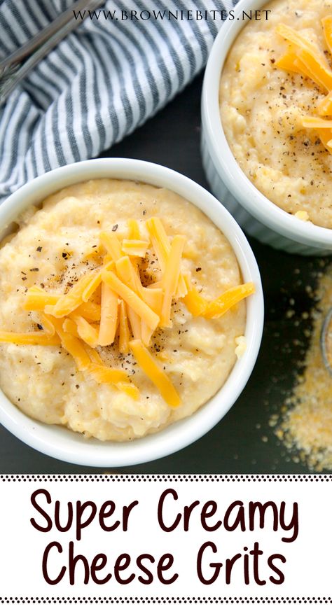 Cheesey Grits, Homemade Grits, Creamy Cheese Grits, Cheesy Grits Recipe, Yellow Grits, Cheese Grits Recipe, Grits Casserole, Creamy Grits, Cheesy Grits