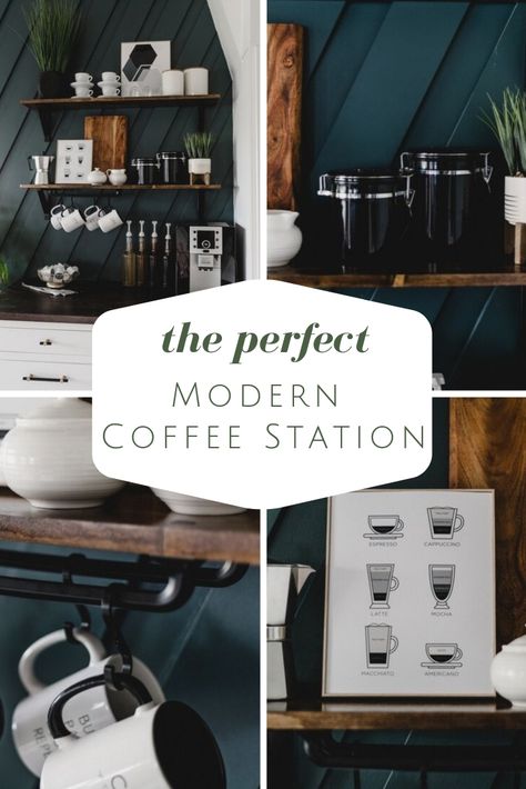 Coffee Station Ideas Countertop, Coffee Bar In Kitchen, Industrial Coffee Bar, Coffee Bar Ideas Kitchen Counter, Office Coffee Bar, Diy Coffee Station, Coffee Bar Station, Coffee Bar Design, Home Coffee Stations