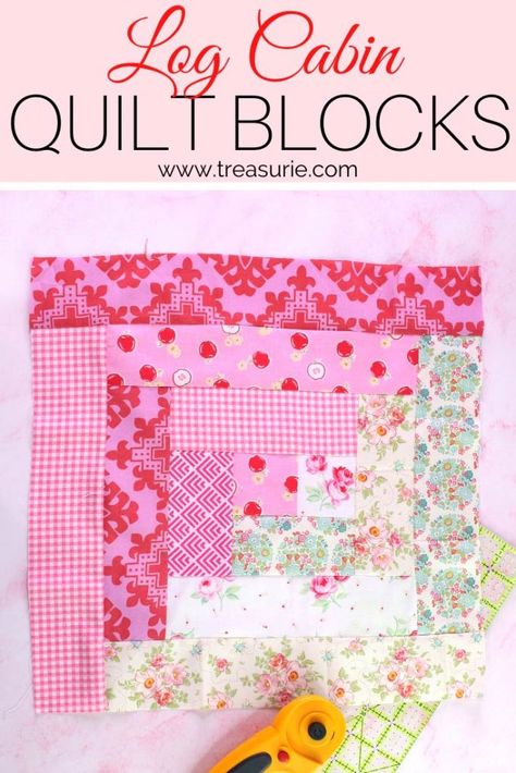 Quilt Blocks Easy, Log Cabin Quilt Pattern, Log Cabin Quilt Blocks, Quilt Sewing Patterns, Quilt Square, Place Mats Quilted, Cabin Quilt, Patriotic Quilts, Log Cabin Quilts