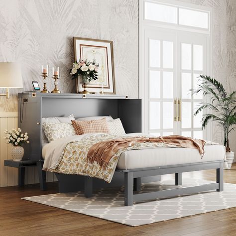 There are 2 finishes for the bed. It can be used as a cabinet as well as a bed. It's perfect for you if you have sleepover often or the room needs more space. Multipurpose Guest Room, Small Apartment Dining, Murphy Bed Frame, Queen Size Murphy Bed, Full Size Murphy Bed, Queen Murphy Bed, Bedside Shelf, Modern Murphy Beds, Murphy Cabinet Bed