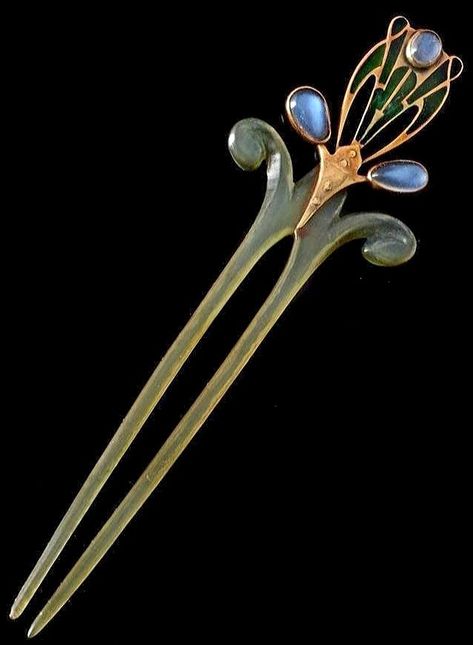 Egyptian Revival, art nouveau Moonstone and horn hairpin. Elvish Architecture, Modern Layered Bob, Practice Self Love, Egyptian Revival Jewelry, 90’s Hairstyles, Horn Hair, Art Deco Hair, Y2k Hairstyles, Layered Bob Haircuts