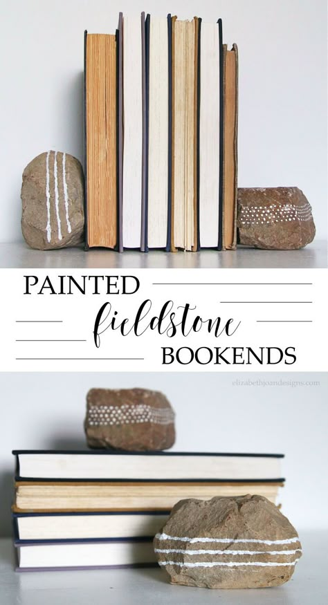 This would be so cute for a boy's room! Painted Fieldstone Bookends - a great 5 minute craft to repurpose fieldstone rocks.  Learn how to make fun DIY Project for your Bookshelf Do It Yourself Decoration, Diy Bookends, Wooden Bookends, Outdoor Paint, Diy Coasters, Book Ends, Cute Home Decor, Handmade Books, Décor Diy